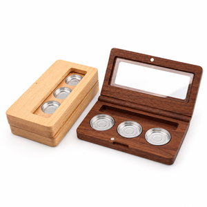 Custom Logo Luxury Wooden <b>Makeup</b> Palette <b>Box</b> with Mirror Refillable Cosmetic Compact Case OEM ODM - Product Image 4