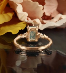 Emerald Cut <b>Moss</b> <b>Agate</b> Bridal Engagement <b>Ring</b> in 925 Silver Luxury Vintage Nature Inspired Wedding & Party Jewelry Gift - Product Image 2