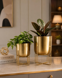 Macetas Modernas de Metal Dorado con Soportes de Alambre Negro, Juego de 2 Macetas Decorativas para Interiores, para Sala de Estar, Oficina, Dormitorio - Product Image 1