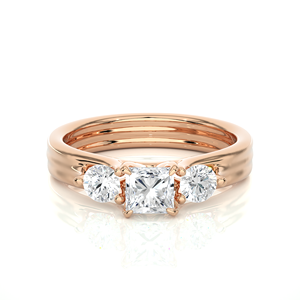 Anillo de Diamantes Naturales de Oro de 18K de Lujo para Mujer, 0.96CT, 3 Piedras, Corte Princesa y Redondo, Joyería de Diamantes para Boda - Product Image 1