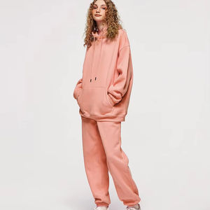 Ensemble de survêtement décontracté d'hiver pour femme, 2 pièces, avec haut court à capuche et pantalon de jogging à manches longues, en molleton - Product Image 1