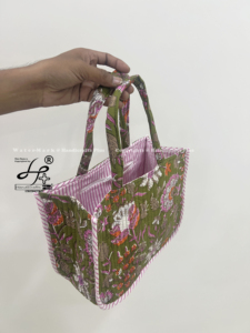 Block Print Quilted Floral Mini Handbag For Women Inside Zipper Strong Handle Shoulder <b>Bag</b> Eco-friendly Handcrafted Lady Purse - Product Image 1