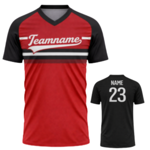 Maillot de baseball personnalisé rouge et noir avec col en V, nom d'équipe et numéro de joueur personnalisés pour vêtements de sport et uniformes pour hommes - Product Image 1