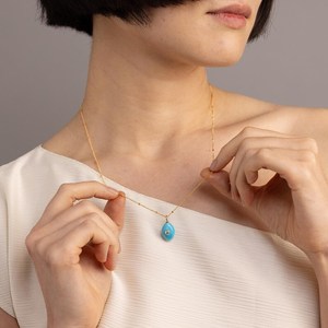 Pendentif Marquise Turquoise Pierre Naturelle Vintage Argent 925 Bijou de Fiançailles Cadeau pour Elle Maman Épouse Sœur Demoiselle d'honneur Certifié - Product Image 5