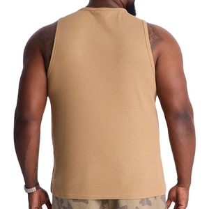 Men's Solid Color Knitted Tank Top O-Neck Casual Style Tan Sleeveless Top - Product Image 3