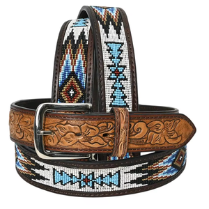 Custom Genuine Western Cowhide Leather Beaded <b>Belt</b> with <b>Stud</b> Design Premium Quality Fashion <b>Belt</b> Exported from India - Product Image 4