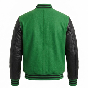 Chaqueta Varsity de Lana Verde para Hombre, de Alta Calidad y Personalizada, con Mangas de Cuero Negro y Botones a Presión, Abrigo de Invierno, Superventas - Product Image 6