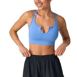 Sujetador deportivo sin costuras para mujer, con espalda cruzada, acanalado, azul, push-up, para gimnasio, yoga, fitness, ropa deportiva, OEM, logotipo personalizado - Product Image 3