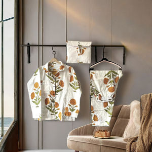Pijama de algodón con estampado de flores Sexy para mujer, traje informal de manga larga para el hogar, ropa de dormir de talla grande al por mayor, suave y transpirable - Product Image 1