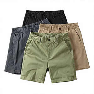 Pantalones cortos de verano para hombre con logotipo frontal, 100% algodón, transpirables, cintura elástica, casuales, hasta la rodilla, tipo cargo, hechos en Bangladesh. - Product Image 1