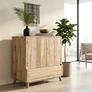 Modern Solid Wood <b>Storage</b> Cabinet Elegant 2 Door Accent Cabinet Furniture With Bottom <b>Drawer</b> For Rustic Living Room Setup Design - Product Image 2