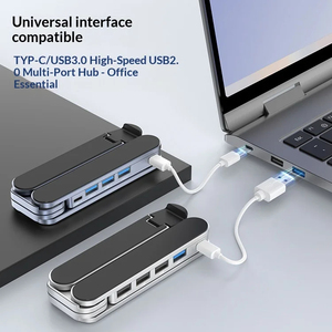Support pliable réglable pour tablette PC, support métallique pour ordinateur portable, support de visualisation antidérapant pour bureau et voyage avec hub USB de charge - Product Image 2