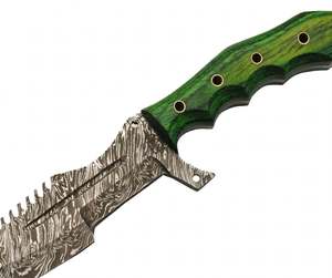 Couteau utilitaire à lame saillante en acier Damas artisanal, manche en bois Pakka vert, outil de forge DIY OEM Iron Crown - Product Image 4