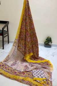 Pure Hand Block Printed Double Diamond Chiffon <b>Saree</b> for Women Soft Lightweight Ethnic Wear - Product Image 2