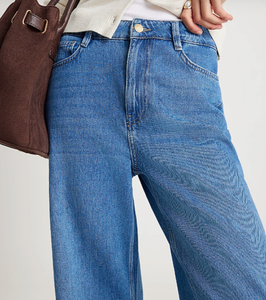 Wholesale Low MOQ Custom Women's 100% Cotton <b>Denim</b> <b>Material</b> Custom Made Baggy Pants Manufacturer OEM Streetwear Wide Leg Flare - Product Image 5