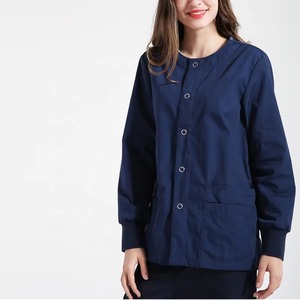 Women's Custom Color <b>Scrub</b> Top Long Sleeve With Buttons And Pockets Hospital Uniform Woven Cotton Polyester Blend - Product Image 2