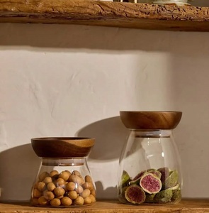Glass Storage Canisters with Wooden Lids for Homemade Treats <b>Sweets</b> Cookies Nuts Dried Fruits Snacks and Pantry Foods - Product Image 4