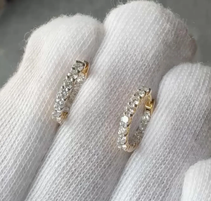 Pendientes de aro con diamantes cultivados en laboratorio de corte redondo de 0,80 quilates para mujer, regalo de aniversario, pendientes de oro amarillo macizo de 10 quilates - Product Image 4