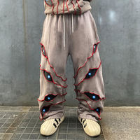 Pantalon Harem Homme Déchiré avec Imprimé Œil Lumineux, Taille Élastique, Style Urbain, Joggers à Cordon, Tricoté en Polyester pour l'Automne