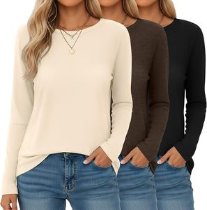 Loose Fit Casual <b>Base</b> <b>Layer</b> for Group Activities Women's Custom Crewneck Polyester <b>Long</b> <b>Sleeve</b> T-Shirt for Fall Solid Color - Product Image 1