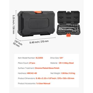 Set di chiavi a bussola da 27 pezzi con attacco da 1/4 di pollice, metrico e SAE, con cricchetto e prolunga per lavori automobilistici - Product Image 4