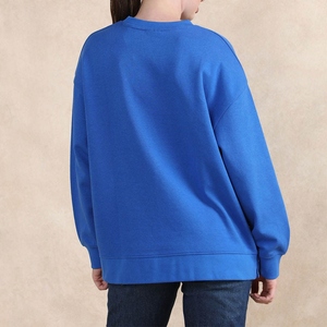 Sudadera Oversize de Cuello Redondo para Mujer, Azul Sólido, Hombros Caídos, Manga Larga, Tejido de Algodón, Ropa de Otoño - Product Image 3