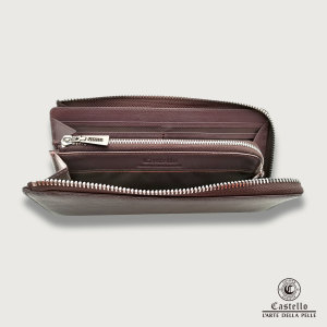 Castello Men's Women's Unisex <b>Wallet</b> Genuine Cowhide Soft Leather L-Zipper Polyester Stylish Long Design - Product Image 4