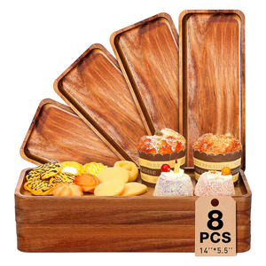 Ensemble de plateaux de service rectangulaires en bois d'acacia de 8 pièces à motif solide pour restaurant et hôtel, plateau de nourriture et de fromage avec bords en métal - Product Image 1