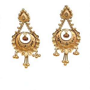 Boucles d'oreilles pendantes Chandbali en or massif 22 carats, filigrane indien traditionnel, bijoux classiques en or jaune véritable, faits à la main pour femmes, cadeau - Product Image 2