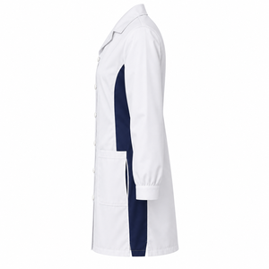 Blouse de laboratoire médicale unisexe douce blanche et marine, uniforme de médecin à boutons-pression, personnalisable, vente en gros, vêtements de travail pour cliniques et établissements de santé, fabricant - Product Image 4