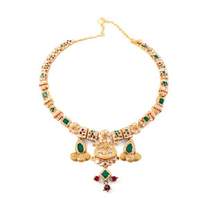 Fine Jewelry Bridal Temple <b>Necklace</b> with <b>Ruby</b> Semi Precious Stone Embellishment - Product Image 2