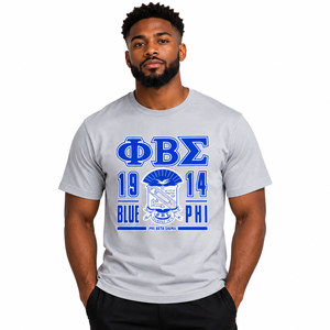 Phi Beta Sigma 1914 Men's Black <b>Round</b> <b>Neck</b> Short Sleeve <b>T</b> <b>Shirt</b> with Blue <b>White</b> Greek Letter Shield Logo Graphic Casual - Product Image 2