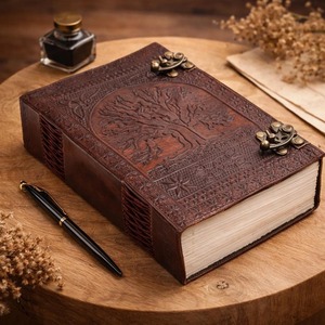 Cuaderno de Tapa Dura de Cuero Personalizado Indian Art VE0050 2020 con Lápiz, 50 Hojas en Azul/Verde Claro, Encuadernación Térmica, Regalo - Product Image 1