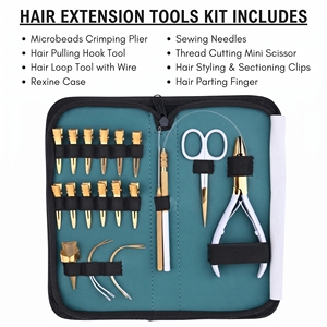 Juego Completo de Herramientas para Aplicación de Extensiones de Cabello: Alicates de Micro Anclaje, Anillos de Separación Rápida, Agujas Curvas, Pinzas de Pico de Pato, Tijeras - Product Image 2