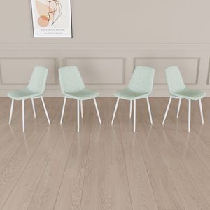 Set of 4 Modern Kitchen Dining <b>Chairs</b> Linen <b>Padded</b> with Sturdy White Metal Legs Decorated Dining <b>Chairs</b> - Product Image 4