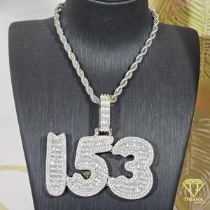 Luxury 153 Number Necklace Moissanite Diamond <b>Iced</b> <b>Out</b> Pendant Hip Hop <b>Chain</b> Fashion Jewelry - Product Image 4