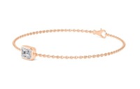 Bracelet chaîne minimaliste en or rose avec diamant de laboratoire taille radiant serti clos, 1,00 carat total