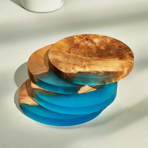 Handmade Wooden And Resin Coasters Set With Abstract Design For Beverage Serving And <b>Table</b> <b>Protection</b> - Product Image 1
