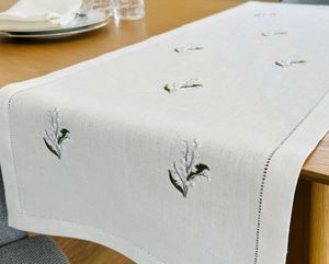 Wholesale Customized White Linen Table <b>Runners</b> Embroidered Lily of the Valley Hemstitch <b>Runner</b> <b>Washable</b> Durable Home Events - Product Image 4