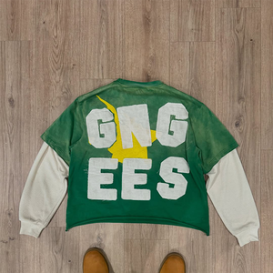 Camiseta con cuello redondo acanalado y hombros caídos, camisetas personalizadas de doble capa lavadas con ácido, camisetas con bordado desgastado para hombres - Product Image 2