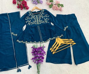 Salwar Kameez Dupatta de Seda Azul Bordado, Traje Tradicional para Mujer, Corte Regular, Secado Rápido, Estilo Pakistaní, para Fiestas, JJ-1025-85431 - Product Image 4