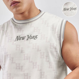 Men's White Sleeveless O-Neck Jersey Tank <b>Top</b> With Letter Pattern Print Regular Fit Casual Wear T-Shirts - Product Image 6