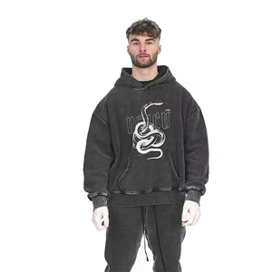 2206 Latest <b>Design</b> Factory Price Pullover Hoodie Wholesale Washed Grey Distressed Print Custom OEM Embroidered Logo 100% Cotton - Product Image 1