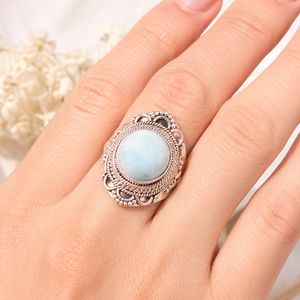 <b>Top</b> Quality Larimar Ring 925 Sterling Silver Handmade Boho Statement Ring Vintage Round Gemstone Jewelry Women Unisex Her Gift - Product Image 2