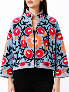 Chaqueta Bomber Boho con Cuello Alto y Estampado Floral Étnico para Mujer, Otoño/Invierno, Bordado Ecológico, 100% Algodón - Product Image 5