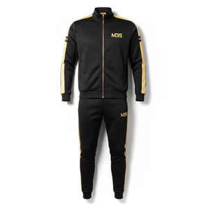 Conjunto Deportivo Personalizado con Logotipo para Hombre, Traje de 2 Piezas Ajustado, Diseño con Rayas Doradas, Ropa Deportiva para Entrenamiento - Product Image 6