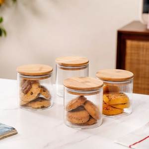 Glass Storage <b>Jar</b> with Wooden Top Kitchen Pantry Container Decorative Food Canister <b>Cookies</b> Biscuits Nuts Dry Fruits - Product Image 5