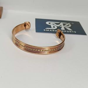 Traditional Lined Copper Open Cuff Bangle Handmade <b>Adjustable</b> <b>Bracelet</b> with Center Chain Detail Lightweight for Unisex - Product Image 2
