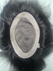 Toupet Taz Hair BD à base de dentelle mono, cheveux raides noirs, raie centrale, texture 28mm, cheveux indiens Remy, nœuds invisibles, densité 130% - Product Image 4