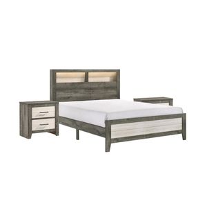 Letto matrimoniale king size in stile moderno country con piattaforma contenitore, testiera bassa beige e illuminazione integrata, 1 letto grigio - Product Image 5